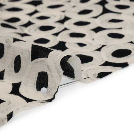 Crinkled Cotton Gauzy Woven - Black and White Painted Circles - Mood Exclusive The Space Between Print