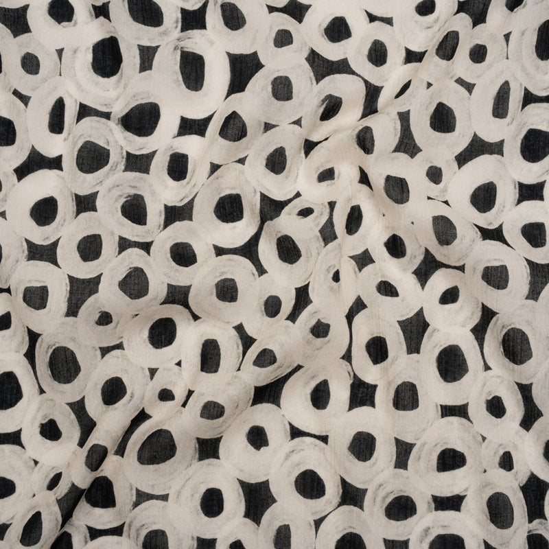 Crinkled Cotton Gauzy Woven - Black and White Painted Circles - Mood Exclusive The Space Between Print