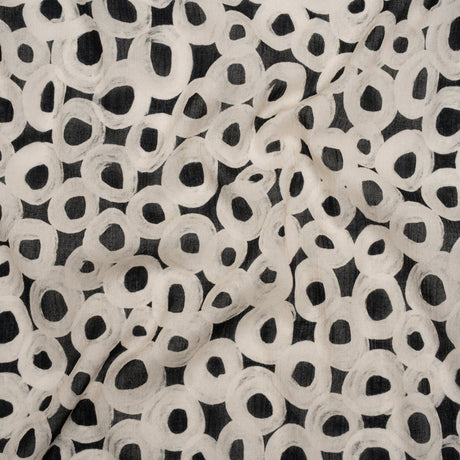 Crinkled Cotton Gauzy Woven - Black and White Painted Circles - Mood Exclusive The Space Between Print