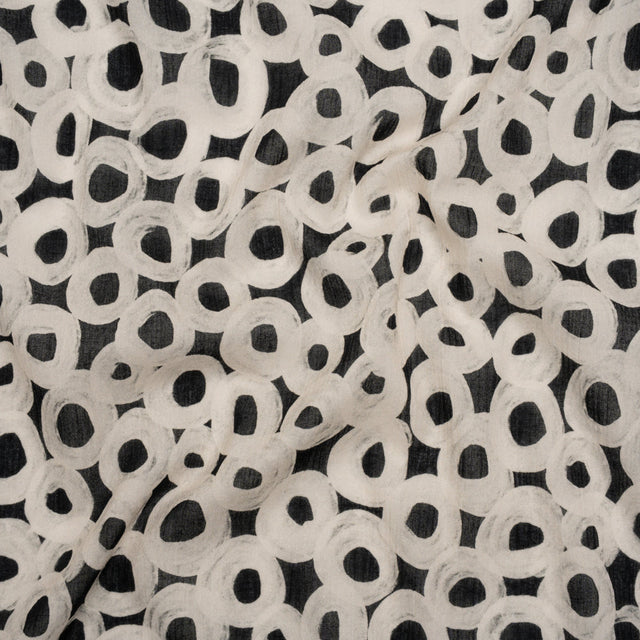 Crinkled Cotton Gauzy Woven - Black and White Painted Circles - Mood Exclusive The Space Between Print