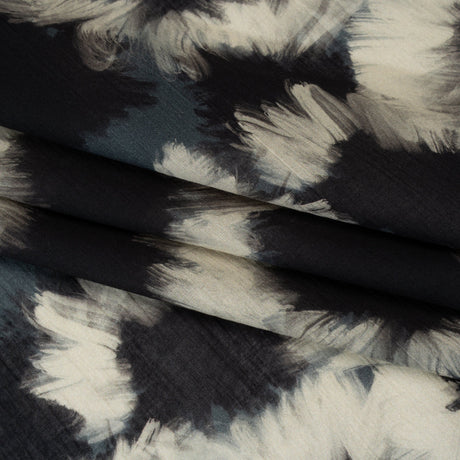 Crinkled Cotton Gauzy Woven - Dark Blue, Black and Cream Painterly Florals - Mood Exclusive Sunflower Strokes Print