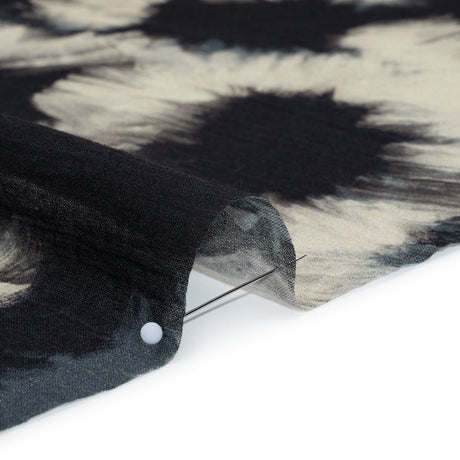 Crinkled Cotton Gauzy Woven - Dark Blue, Black and Cream Painterly Florals - Mood Exclusive Sunflower Strokes Print