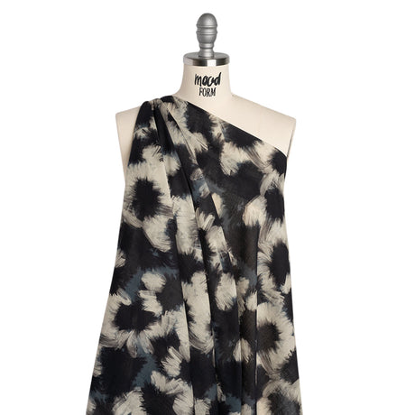 Crinkled Cotton Gauzy Woven - Dark Blue, Black and Cream Painterly Florals - Mood Exclusive Sunflower Strokes Print