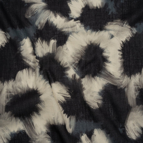 Crinkled Cotton Gauzy Woven - Dark Blue, Black and Cream Painterly Florals - Mood Exclusive Sunflower Strokes Print