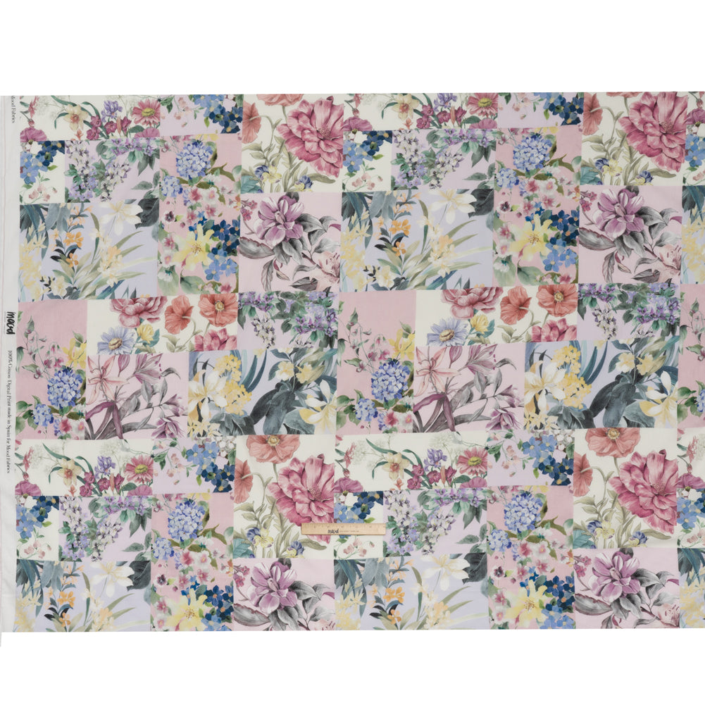 Crinkled Cotton Gauzy Woven - Mauve, Lilac and Muted Green Floral Patchwork - Mood Exclusive Whispering Wind Print