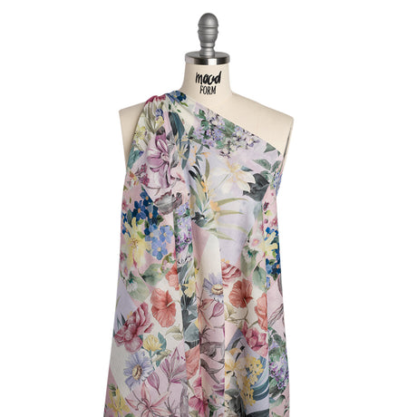 Crinkled Cotton Gauzy Woven - Mauve, Lilac and Muted Green Floral Patchwork - Mood Exclusive Whispering Wind Print