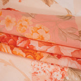 Crinkled Cotton Gauzy Woven - Peach, Orange and Sage Fractured Floral Patchwork - Mood Exclusive Cottage Curios Print