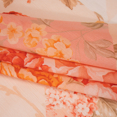 Crinkled Cotton Gauzy Woven - Peach, Orange and Sage Fractured Floral Patchwork - Mood Exclusive Cottage Curios Print