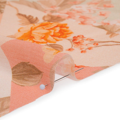 Crinkled Cotton Gauzy Woven - Peach, Orange and Sage Fractured Floral Patchwork - Mood Exclusive Cottage Curios Print