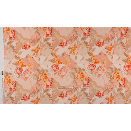 Crinkled Cotton Gauzy Woven - Peach, Orange and Sage Fractured Floral Patchwork - Mood Exclusive Cottage Curios Print