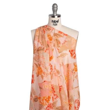 Crinkled Cotton Gauzy Woven - Peach, Orange and Sage Fractured Floral Patchwork - Mood Exclusive Cottage Curios Print