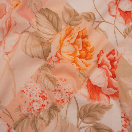 Crinkled Cotton Gauzy Woven - Peach, Orange and Sage Fractured Floral Patchwork - Mood Exclusive Cottage Curios Print
