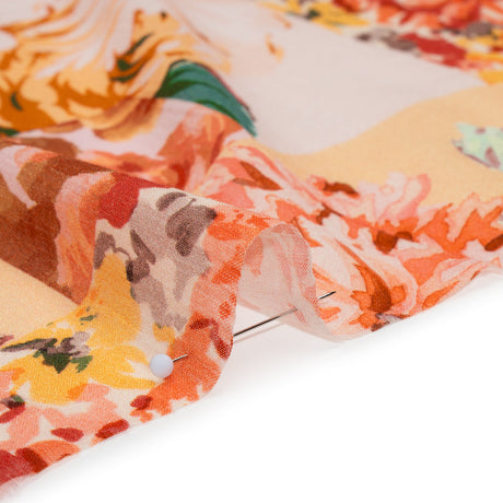 Crinkled Cotton Gauzy Woven - Orange, Peach and Sunny Yellow FLoral Patchwork - Mood Exclusive Sunset Sonata Print