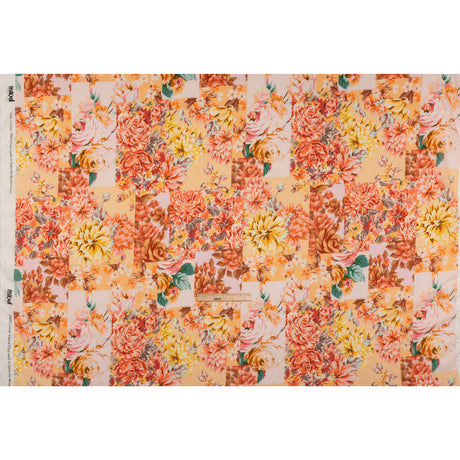 Crinkled Cotton Gauzy Woven - Orange, Peach and Sunny Yellow FLoral Patchwork - Mood Exclusive Sunset Sonata Print