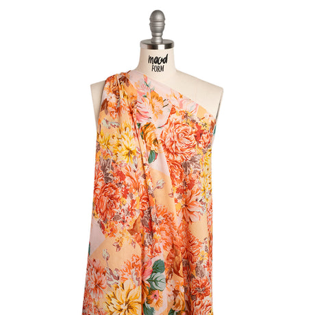 Crinkled Cotton Gauzy Woven - Orange, Peach and Sunny Yellow FLoral Patchwork - Mood Exclusive Sunset Sonata Print