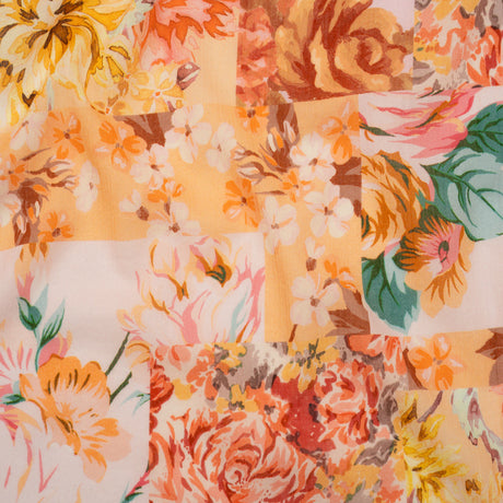 Crinkled Cotton Gauzy Woven - Orange, Peach and Sunny Yellow FLoral Patchwork - Mood Exclusive Sunset Sonata Print