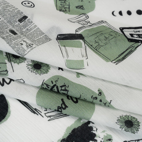 Crinkled Cotton Gauzy Woven - Sage Green, Black and White Miscellaneous Objects - Mood Exclusive Curated Curiosities Print