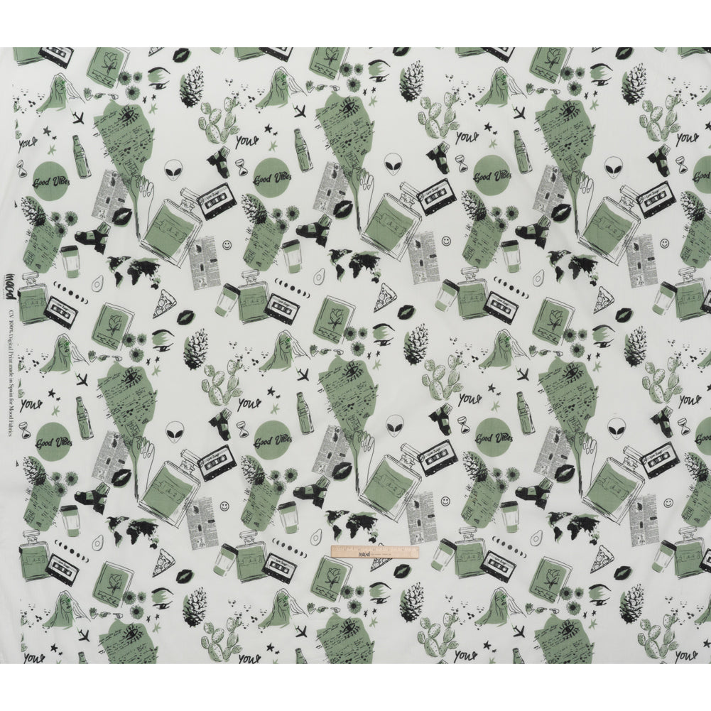 Crinkled Cotton Gauzy Woven - Sage Green, Black and White Miscellaneous Objects - Mood Exclusive Curated Curiosities Print