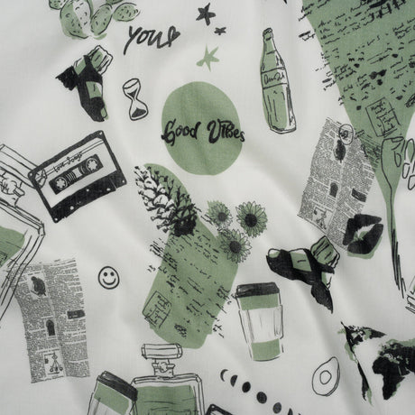 Crinkled Cotton Gauzy Woven - Sage Green, Black and White Miscellaneous Objects - Mood Exclusive Curated Curiosities Print