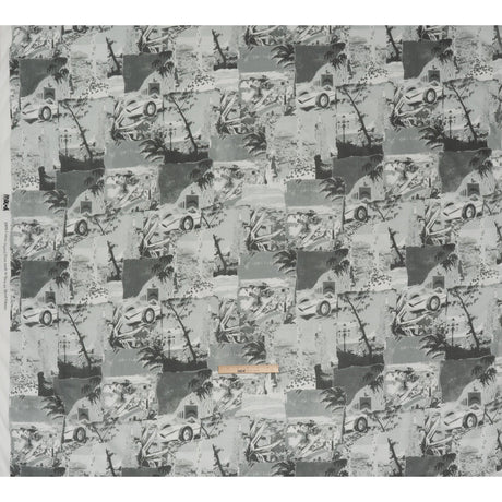 Crinkled Cotton Gauzy Woven - Grayscale Vacation Photos Patchwork - Mood Exclusive Memory Montage Print