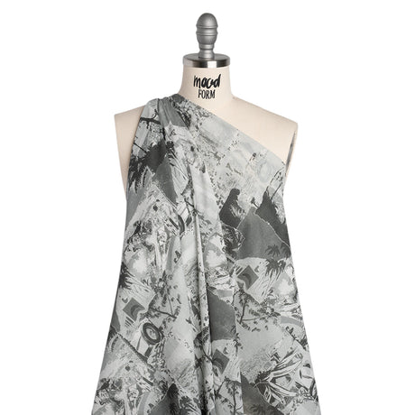 Crinkled Cotton Gauzy Woven - Grayscale Vacation Photos Patchwork - Mood Exclusive Memory Montage Print