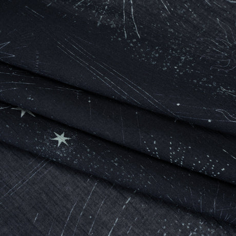 Crinkled Cotton Gauzy Woven - Midnight Blue and White Celestial Motifs - Mood Exclusive Moonlit Tides Print