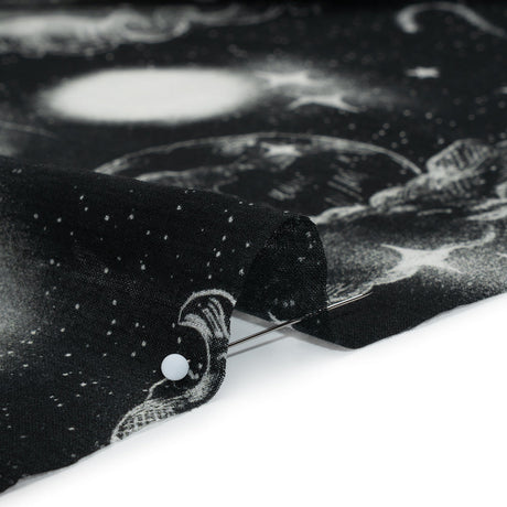 Crinkled Cotton Gauzy Woven - Black and White Sketches in Space - Mood Exclusive Heavenly Horoscope Print
