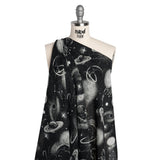 Crinkled Cotton Gauzy Woven - Black and White Sketches in Space - Mood Exclusive Heavenly Horoscope Print