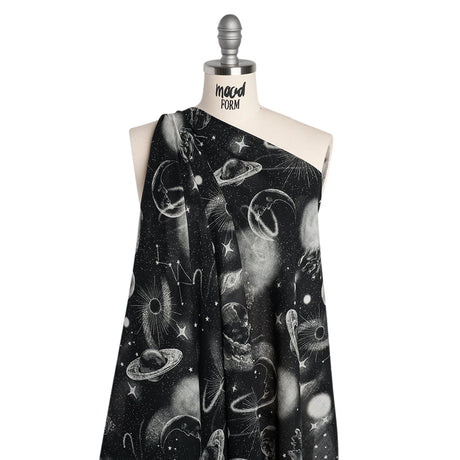 Crinkled Cotton Gauzy Woven - Black and White Sketches in Space - Mood Exclusive Heavenly Horoscope Print