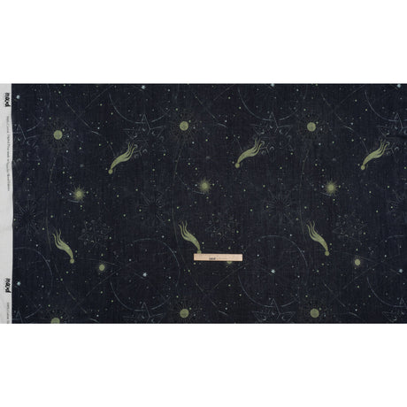 Crinkled Cotton Gauzy Woven - Navy Blue and Lime Green Celestial and Geometrics - Mood Exclusive Cosmic Cartography Print