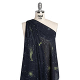 Crinkled Cotton Gauzy Woven - Navy Blue and Lime Green Celestial and Geometrics - Mood Exclusive Cosmic Cartography Print