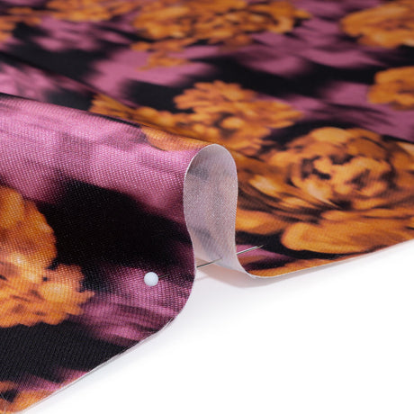 Polyester Mikado - Orange, Pink and Black Ikat Roses - Mood Exclusive Echoed Illusions Print