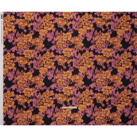 Polyester Mikado - Orange, Pink and Black Ikat Roses - Mood Exclusive Echoed Illusions Print