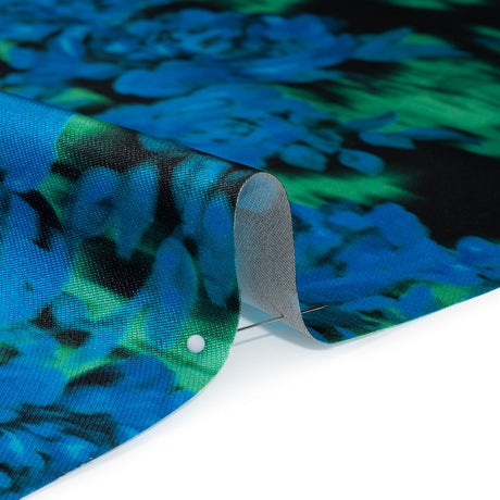 Polyester Mikado - Blue, Green and Black Ikat Roses - Mood Exclusive Echoed Illusions Print