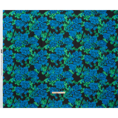 Polyester Mikado - Blue, Green and Black Ikat Roses - Mood Exclusive Echoed Illusions Print