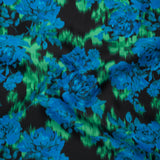 Polyester Mikado - Blue, Green and Black Ikat Roses - Mood Exclusive Echoed Illusions Print