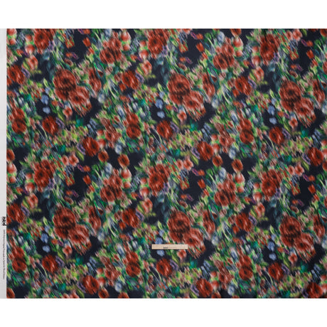 Polyester Mikado - Red, Green and Navy Floral Diagonal Striations - Mood Exclusive Flickering Field Print