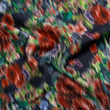 Polyester Mikado - Red, Green and Navy Floral Diagonal Striations - Mood Exclusive Flickering Field Print