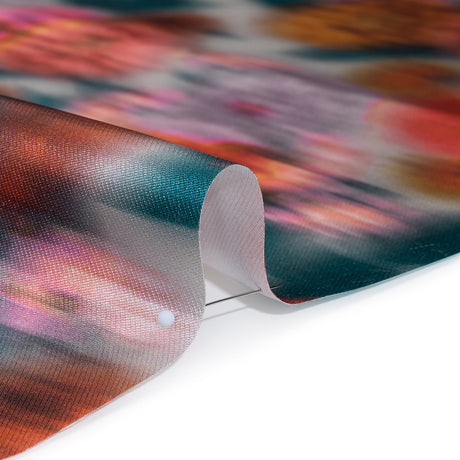 Polyester Mikado - Red Orange, Lilac and Dark Teal Ikat Flowers - Mood Exclusive Echoes of Eden Print
