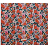 Polyester Mikado - Red Orange, Lilac and Dark Teal Ikat Flowers - Mood Exclusive Echoes of Eden Print