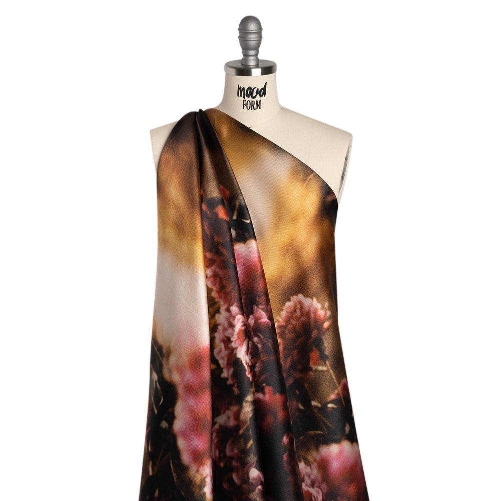 Polyester Mikado - Pink, Black and Golden Brown Hazy Carnations - Mood Exclusive Carnation Close-Up Print