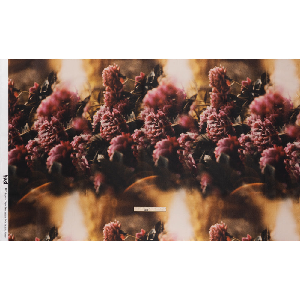 Polyester Mikado - Pink, Black and Golden Brown Hazy Carnations - Mood Exclusive Carnation Close-Up Print