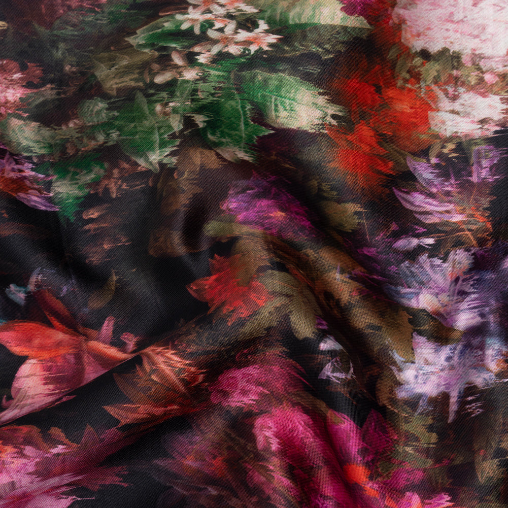 Polyester Mikado - Pink, Red and Green Melting Flowers - Mood Exclusive Alice’s Adventure Print