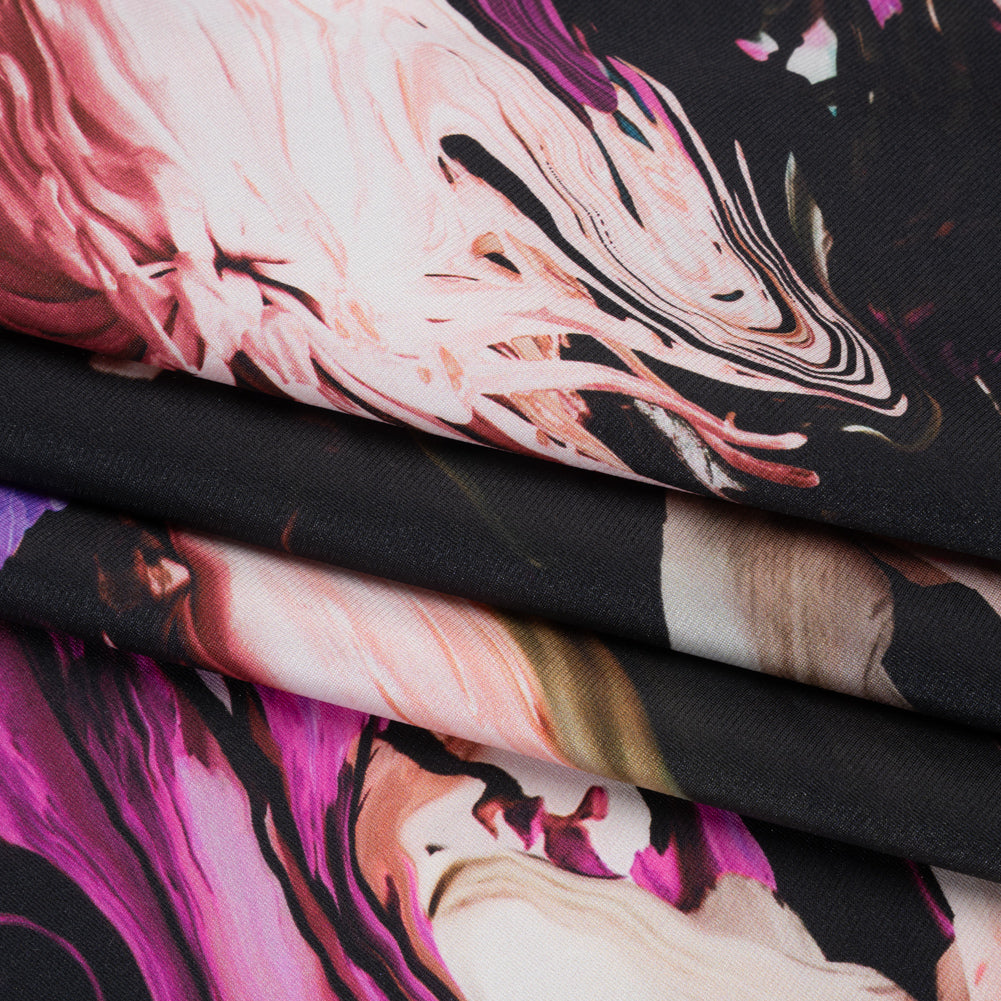 Polyester Mikado - Black, Pink and Purple Abstracted Melting Flowers - Mood Exclusive Surreal Symphony Print