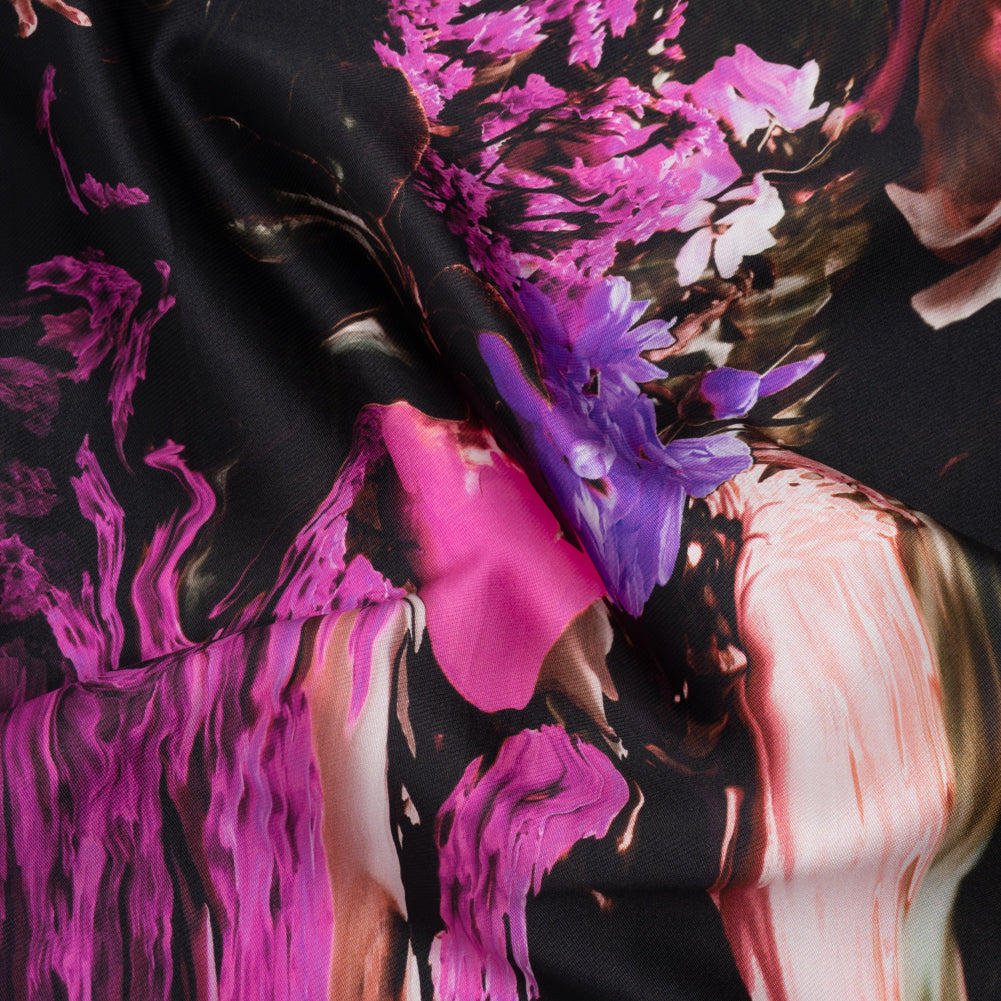 Polyester Mikado - Black, Pink and Purple Abstracted Melting Flowers - Mood Exclusive Surreal Symphony Print