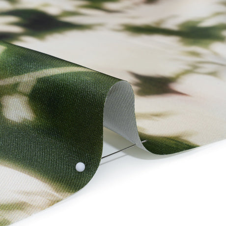 Polyester Mikado - Green and White Ikat Floral Silhouettes - Mood Exclusive Glowscape Garden Print