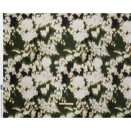 Polyester Mikado - Green and White Ikat Floral Silhouettes - Mood Exclusive Glowscape Garden Print