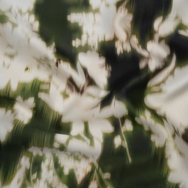 Polyester Mikado - Green and White Ikat Floral Silhouettes - Mood Exclusive Glowscape Garden Print