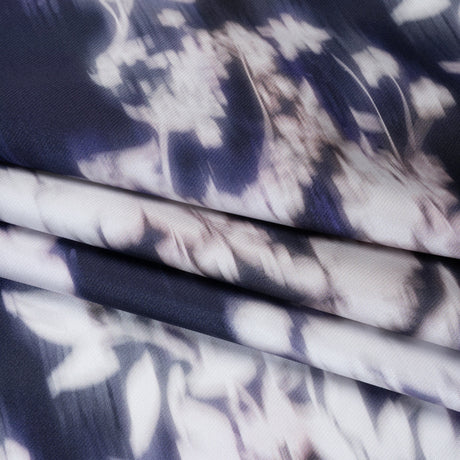Polyester Mikado - Navy and White Ikat Floral Silhouettes - Mood Exclusive Glowscape Garden Print