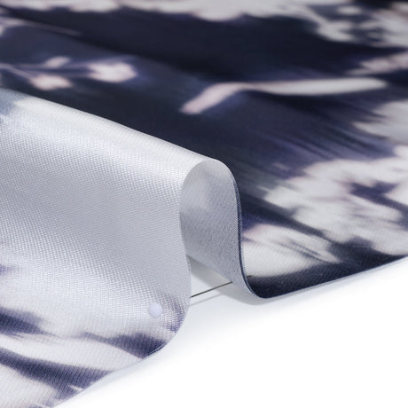 Polyester Mikado - Navy and White Ikat Floral Silhouettes - Mood Exclusive Glowscape Garden Print